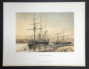 Original Colored Lithograph "H.M Gun Boat Medina" printed by Griffin & Co 1880